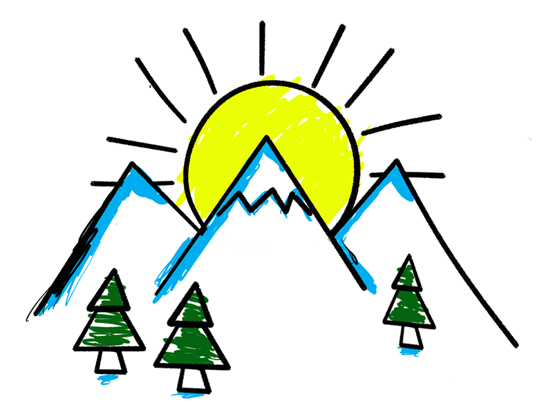 hand drawn picture of mountain and trees